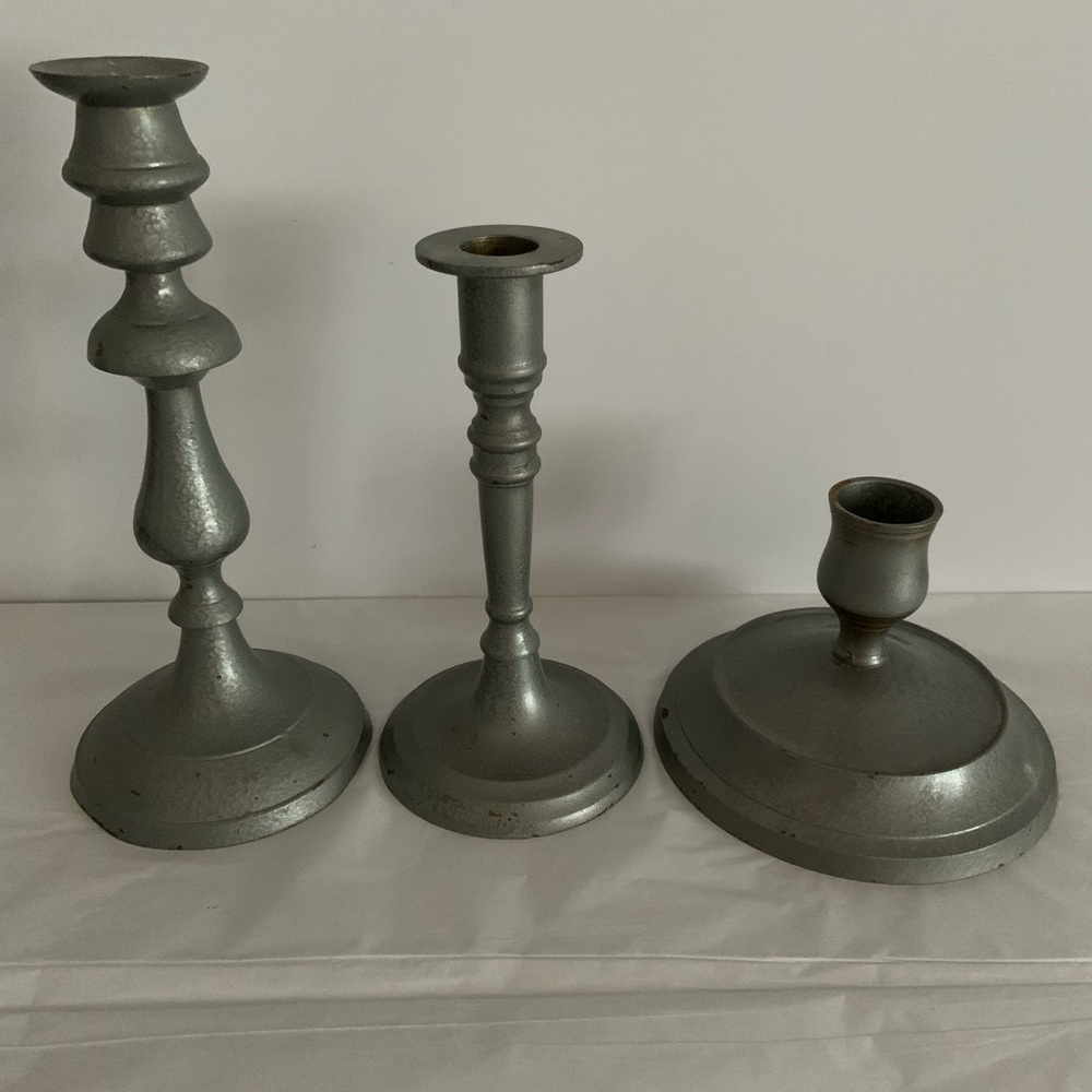Vintage Set Of 3 Gray Candle Holders